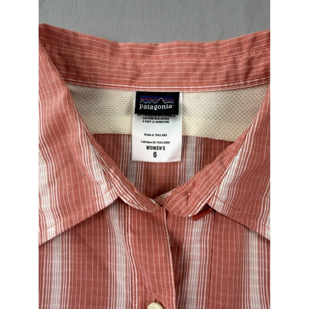 Patagonia Womens 6 Long Sleeve Striped Button Down‎ Shirt Coral Pink 52171S6